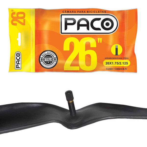 Câmara de Ar Aro 26 1.75/2.125 | Válvula Americana 35mm | Paco