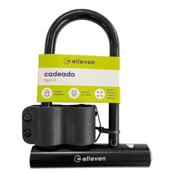 Cadeado U-Lock Elleven em Aço 140x210mm para Bike e Moto