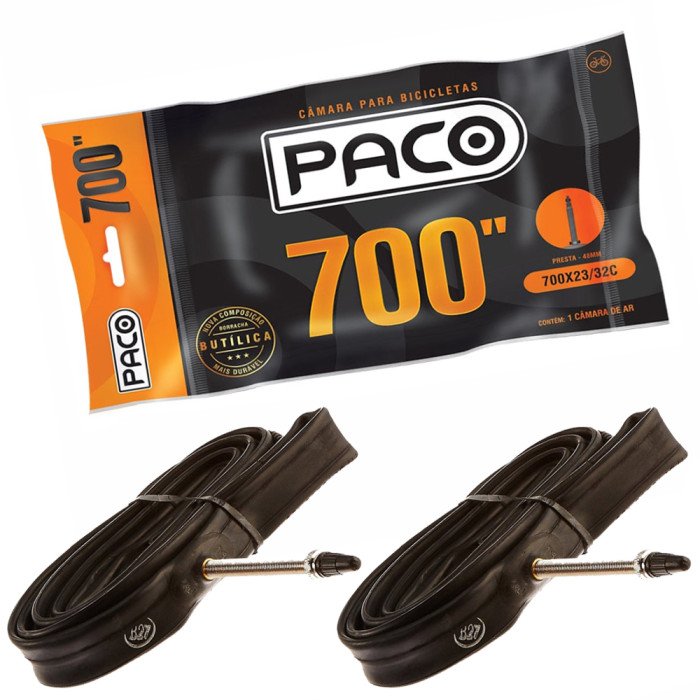 Par de Câmara de ar Aro 700 x 23 32C Butílica Presta 48mm Par de Câmara de ar Aro 700 x 23 32C Butílica Presta 48mm