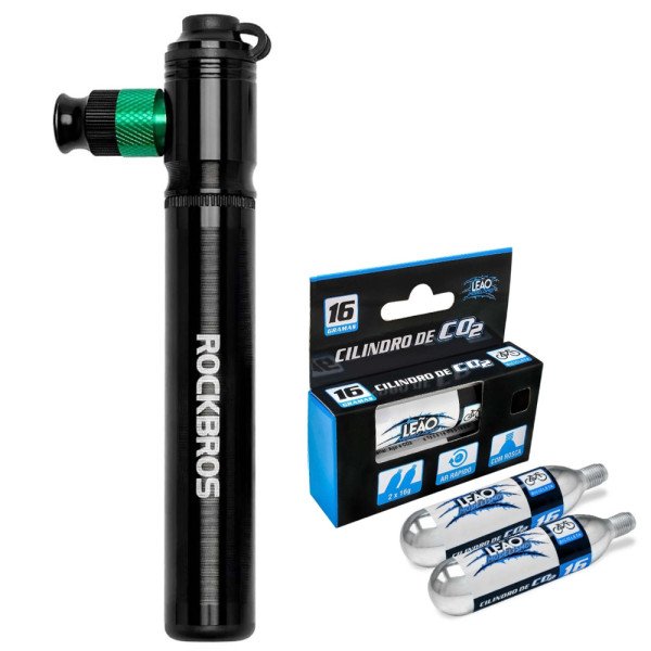 Bomba Ar Bike Rockbros Mini 2em1 Co2 Com 2 Cilindros 110 Psi