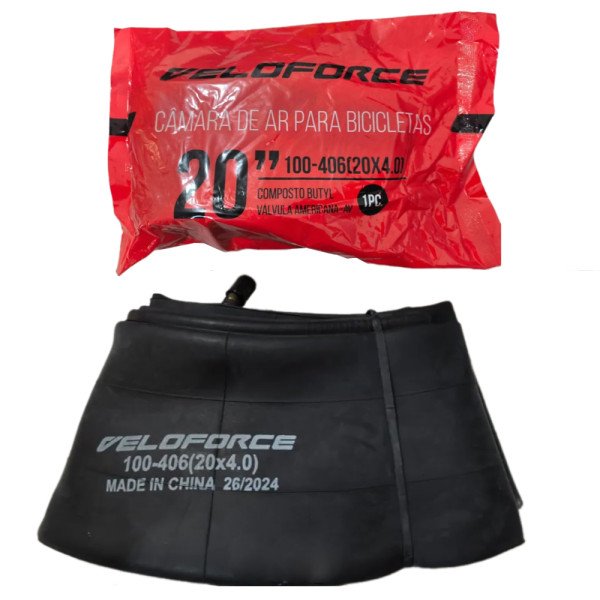 Câmara de Ar Veloforce 20x4.00 AV40mm Bike aro 20 e Elétrica