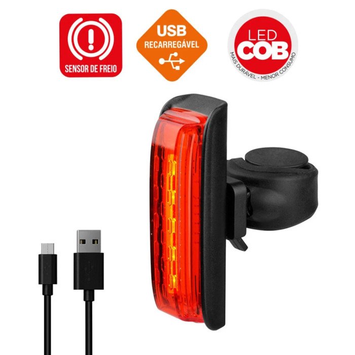 Sinalizador Traseiro e Luz de Freio para Bike 30 Lúmens USB