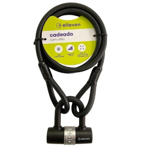 Cadeado Elleven Trava U-lock 12mm e Cabo Aço 1,5m Bike Moto