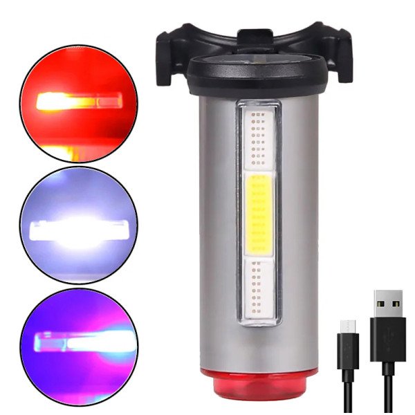 Sinalizador Traseiro Bike Led COB 400 Lumens 3 Cores USB