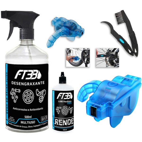 Kit Limpeza Bike 5 em 1 - Desengraxante Lube Cera e Escovas