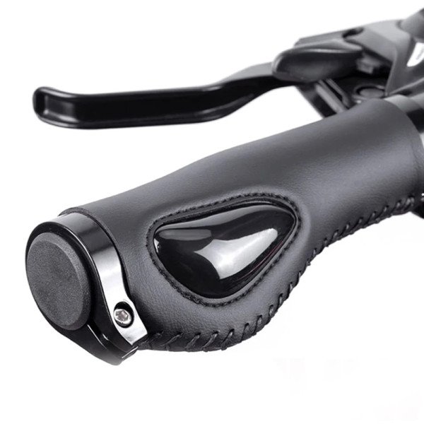 Manopla de Bike Premium em Couro Preto com Gel Antishock