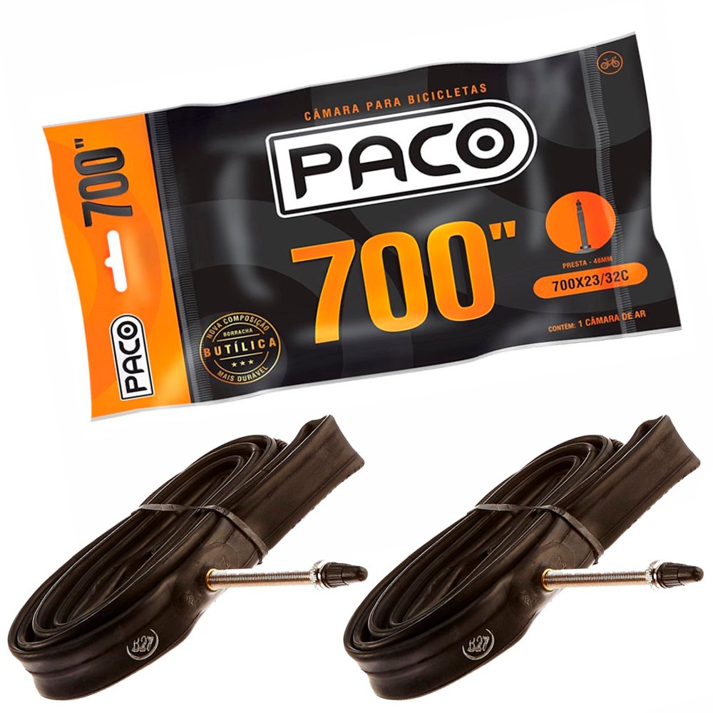 Par de Câmara de ar Aro 700 x 23 32C Butílica Presta 48mm Par de Câmara de ar Aro 700 x 23 32C Butílica Presta 48mm