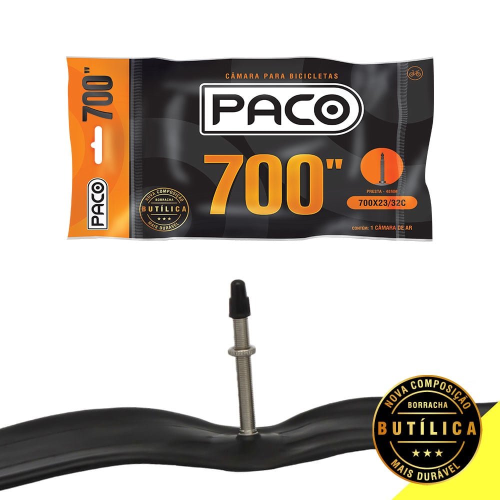 Par de Câmara de ar Aro 700 x 23 32C Butílica Presta 48mm Par de Câmara de ar Aro 700 x 23 32C Butílica Presta 48mm